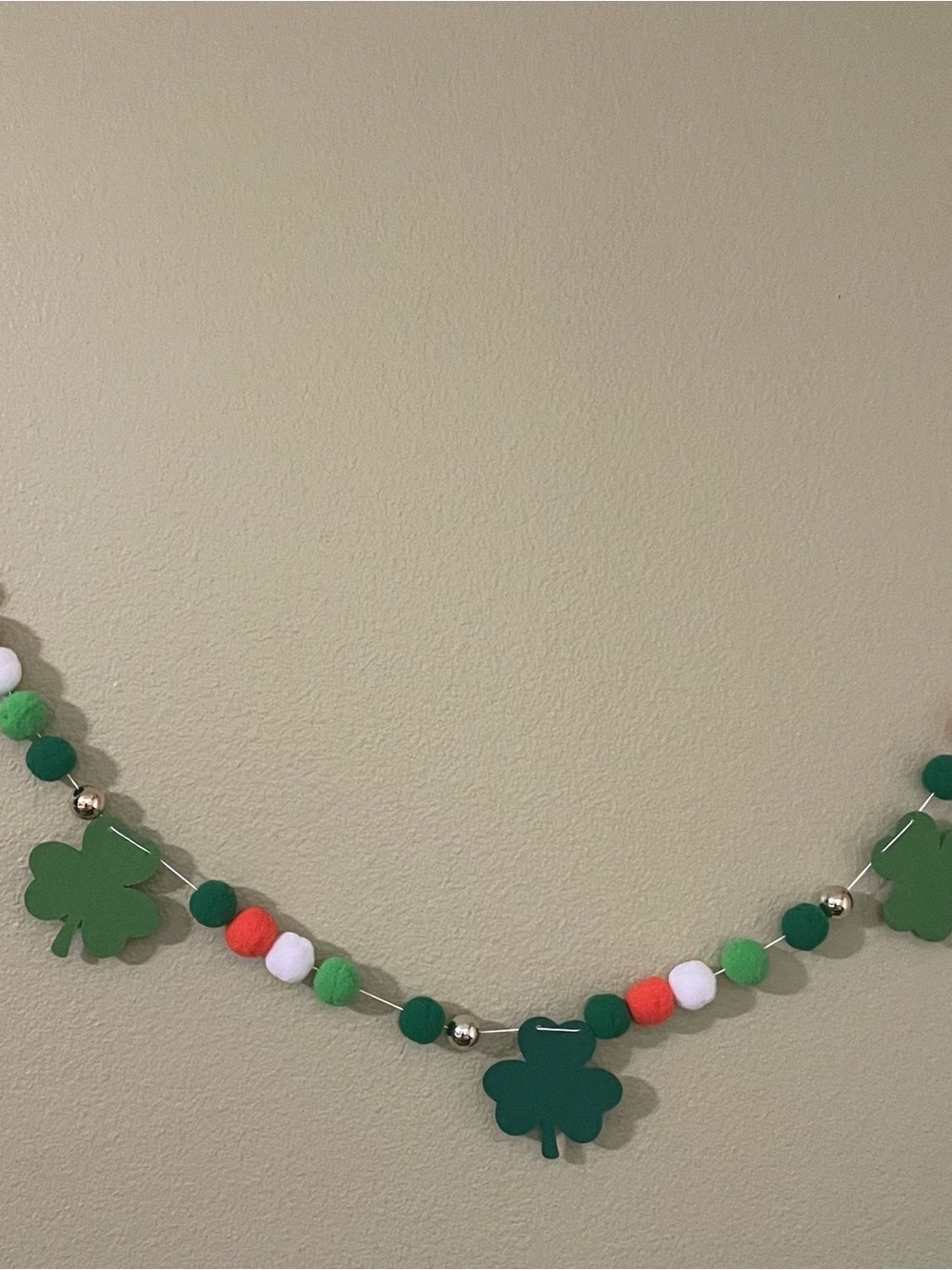 St. Patrick's Day Shamrock Pom Pom Garland - Green & White